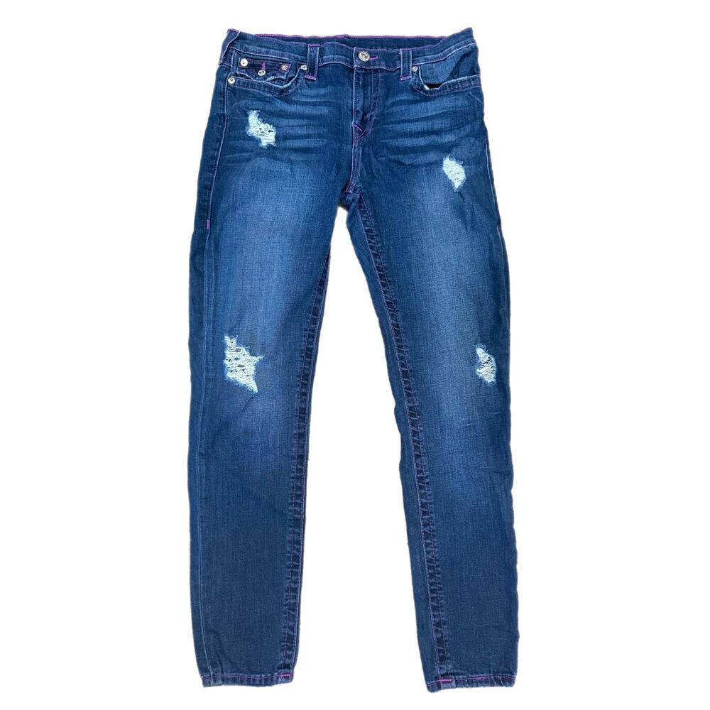 True Religion Super Skinny Distressed Blue Jeans NWT Size 34